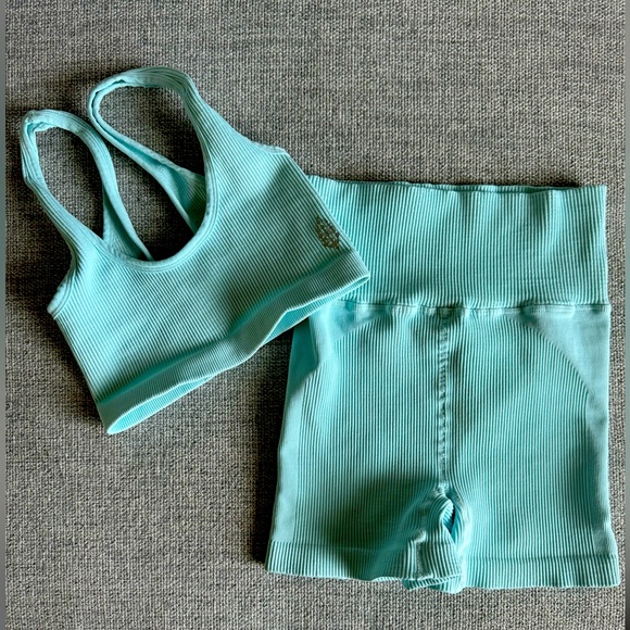 Free People Other - Free People Movement Aqua Blue Sports Bra and Biker Shorts Size XS/S